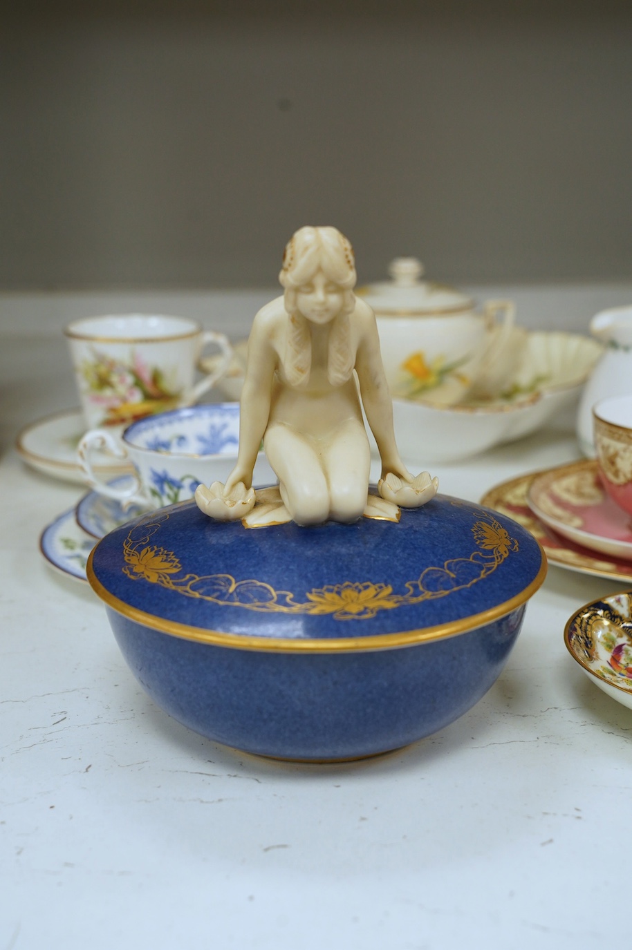 Miscellaneous Royal Worcester tableware including a bowl and a figural cover. Condition - mostly good